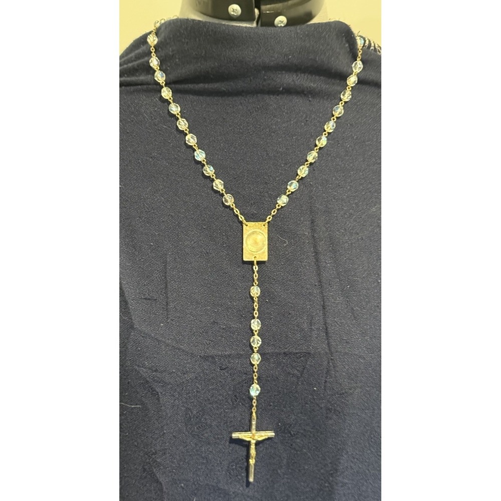 Aurora Borealis Glass Rosary Faceted Beads Vintage Italy Catholic Religious 36"